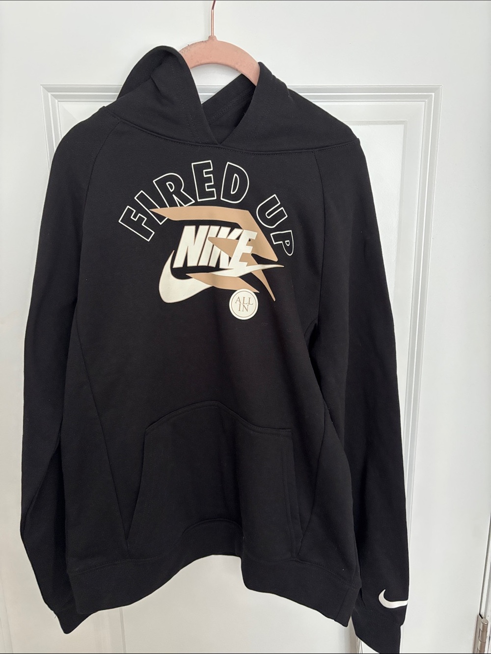 Nike Kids Black Crewneck NB Hoodie with Cream Graphic